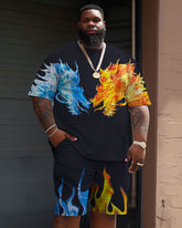 Street Casual Flame Contrast Ssangyong Print Large Men's Suit